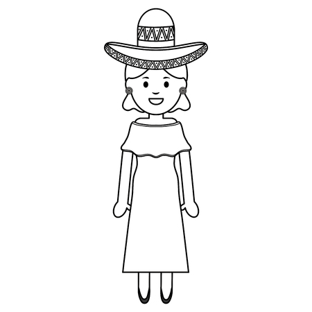 beautiful mexican woman with hat vector illustration designのイラスト素材