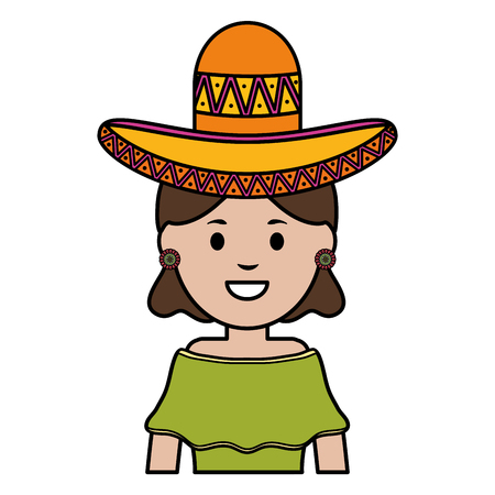 beautiful mexican woman with hat vector illustration designのイラスト素材