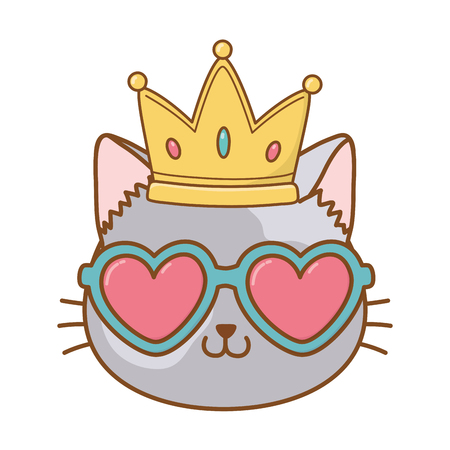 cat with heart sunglasses and crown icon cartoon vector illustration graphic designのイラスト素材