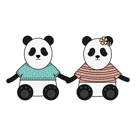 cute bears pandas couple childish characters vector illustration designのイラスト素材