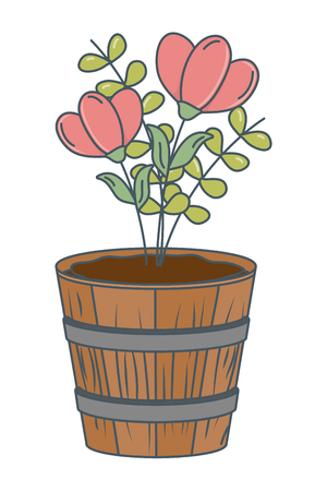 floral nature flowers inside wooden plant pot cartoon vector illustration graphic designのイラスト素材