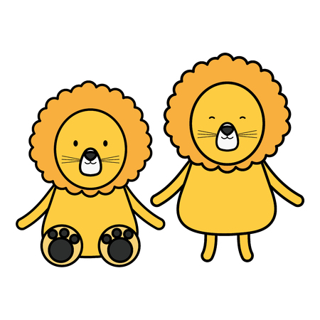 cute lions couple childish characters vector illustration designのイラスト素材