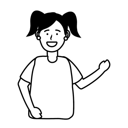 child girl portrait avatar cartoon character black and white vector illustration graphic designのイラスト素材