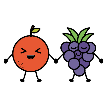 delicious orange and grapes kawaii characters vector illustration designのイラスト素材