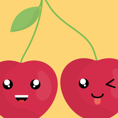 delicious cherries fruit kawaii character vector illustration designのイラスト素材