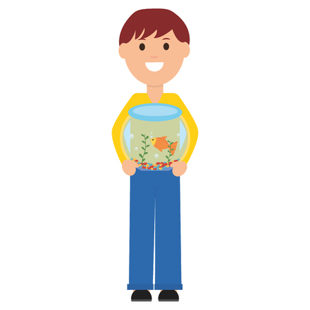 young man with aquarium bowl vector illustration designのイラスト素材