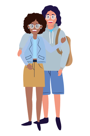 young people friends couple enjoying cartoon vector illustration graphic designのイラスト素材
