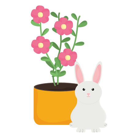 cute little rabbit with house plant vector illustration designのイラスト素材