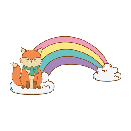 cute fox in the clouds with rainbow woodland character vector illustration designのイラスト素材
