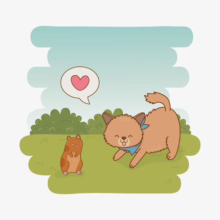 cute little doggy and guinea pig mascots vector illustration designのイラスト素材