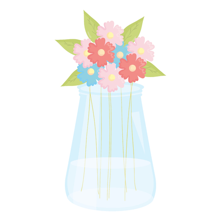 mason jar glass with floral decoration vector illustration designのイラスト素材