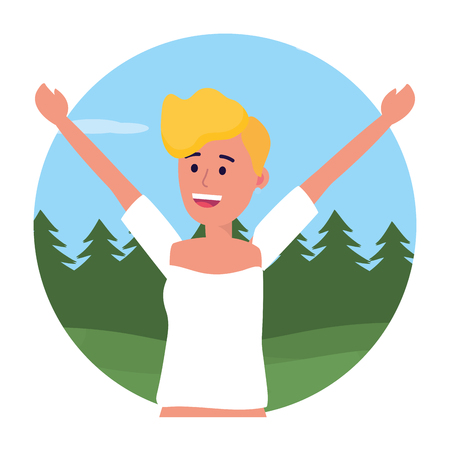young happy woman at nature park cartoon vector illustration graphic designのイラスト素材