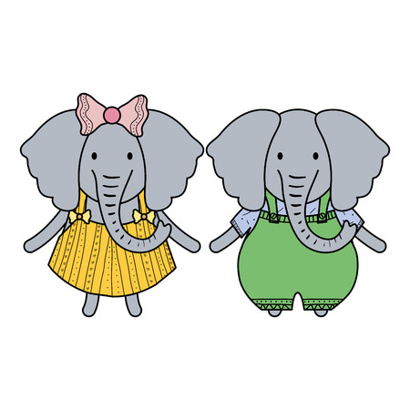 cute elephants couple childish characters vector illustration designのイラスト素材
