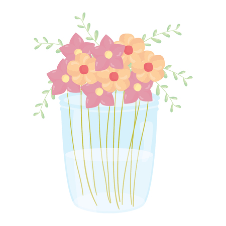 mason jar glass with floral decoration vector illustration designのイラスト素材