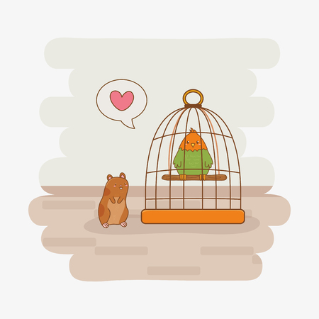 cute little parrot and guinea pig mascots vector illustration designのイラスト素材