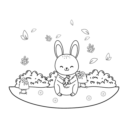 cute rabbit in the field woodland character vector illustration designのイラスト素材