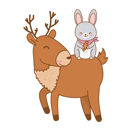cute rabbit and reindeer woodland characters vector illustration designのイラスト素材