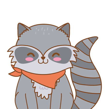 cute little animal raccoon wearing scarf cartoon vector illustration graphic designのイラスト素材