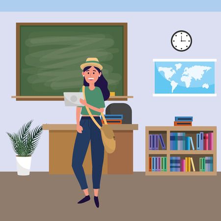 education university college student woman at classroom cartoon vector illustration graphic designのイラスト素材