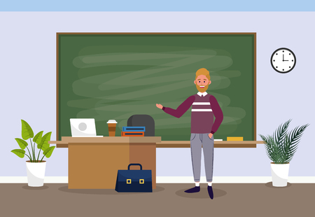 man teacher with laptop education in the classroom vector illustrationのイラスト素材