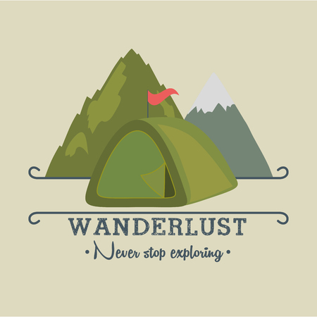wanderlust label with forest scene and camping tent vector illustration designのイラスト素材