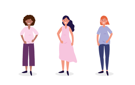 set cute women pregnant with hairstyle vector illustrationのイラスト素材