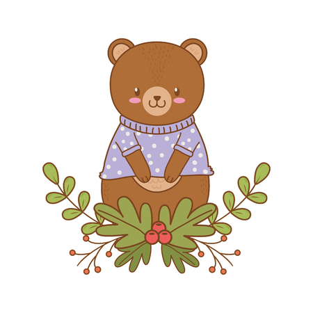 cute little animal bear teddy flowers frame cartoon vector illustration graphic designのイラスト素材