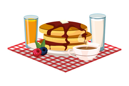 delicious tasty breakfast over picnic tablecloth cartoon vector illustration graphic designのイラスト素材
