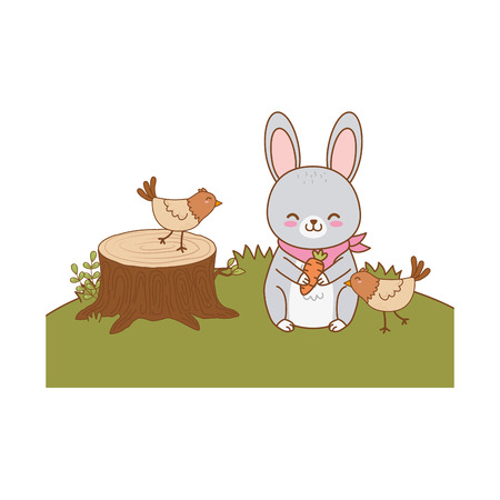 cute animals in the field woodland characters vector illustration designのイラスト素材