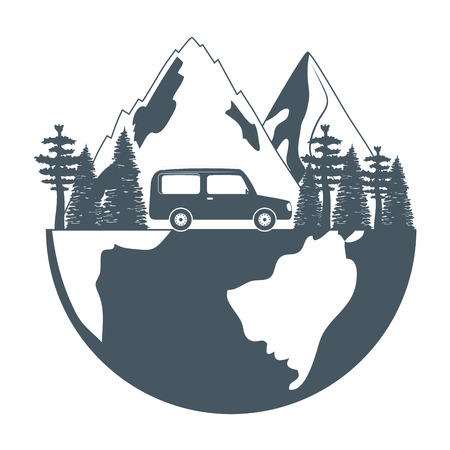 outdoor camping trip travel car scene cartoon vector illustration graphic designのイラスト素材