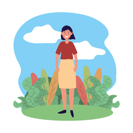 woman avatar cartoon character outdoor rural landscape vector illustration graphic designのイラスト素材