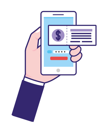 saving money business accounting technology smartphone digital payment with investment elements cartoon vector illustration graphic designのイラスト素材