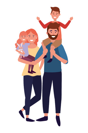 couple with children avatar cartoon character vector illustration graphic designのイラスト素材