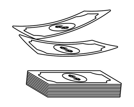 Currency money bill stack raining finance business planing isolated black and white vector illustration graphic designのイラスト素材