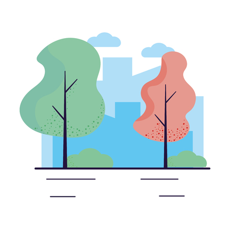 City street road trees bushes cityscape clouds outdoors background vector illustration graphic designのイラスト素材