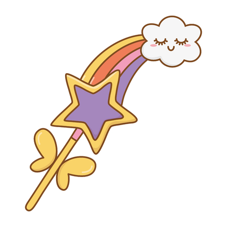 wand with rainbow and cloud icon cartoon vector illustration graphic designのイラスト素材