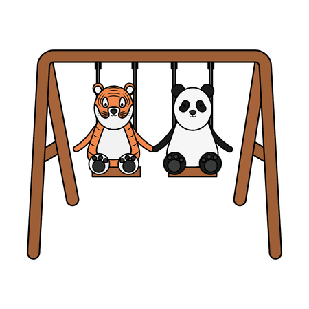 cute tiger and panda in swing childish characters vector illustration designのイラスト素材