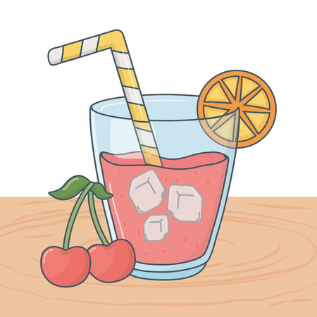 delicious healthy meal juice with fruits mix over wooden table cartoon vector illustration graphic designのイラスト素材
