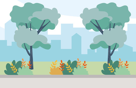 outdoor nature view scene landscape cartoon vector illustration graphic designのイラスト素材