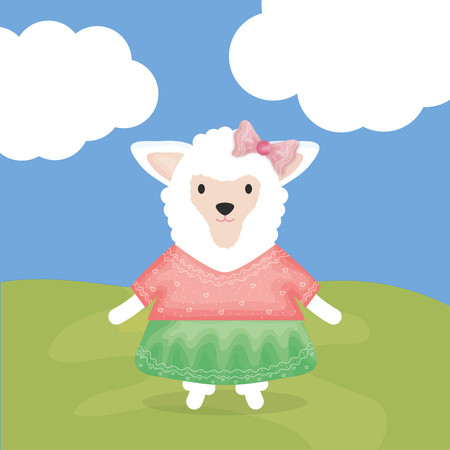 cute female sheep with clothes character vector illustration designのイラスト素材