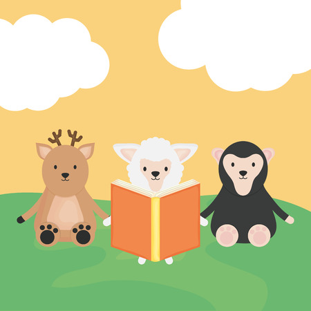 cute group animals childish characters vector illustration designのイラスト素材