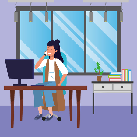 Student sitting in library desk backgroundのイラスト素材