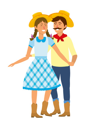 festa junina brazil party couple wearing traditional clothes cartoon vector illustration graphic designのイラスト素材