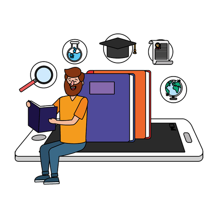 online education man cartoon vector illustration graphic designのイラスト素材