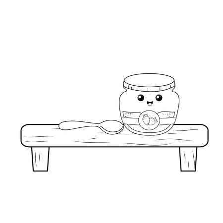 strawberry jam pot in shelf kawaii character vector illustration designのイラスト素材