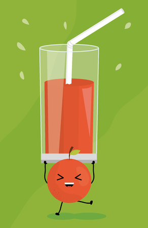 glass with juice orange fresh fruit kawaii character vector illustration designのイラスト素材