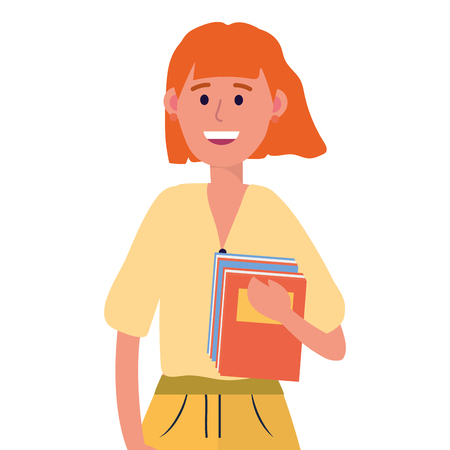 young happy woman holding book cartoon vector illustration graphic designのイラスト素材