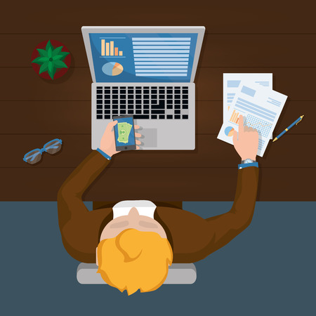 business personal finance desk work elements cartoon vector illustration graphic designのイラスト素材