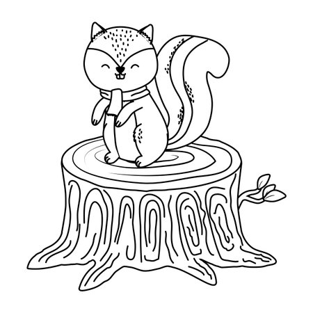 Cute Little Animal Squirrel Over Wooden Trunk Cartoon Vector Illustration Graphic Design 商用利用可能な写真素材 イラスト素材ならストックフォトの定額制ペイレスイメージズ