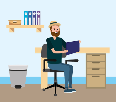 online education man using tablet device at desk cartoon vector illustration graphic designのイラスト素材